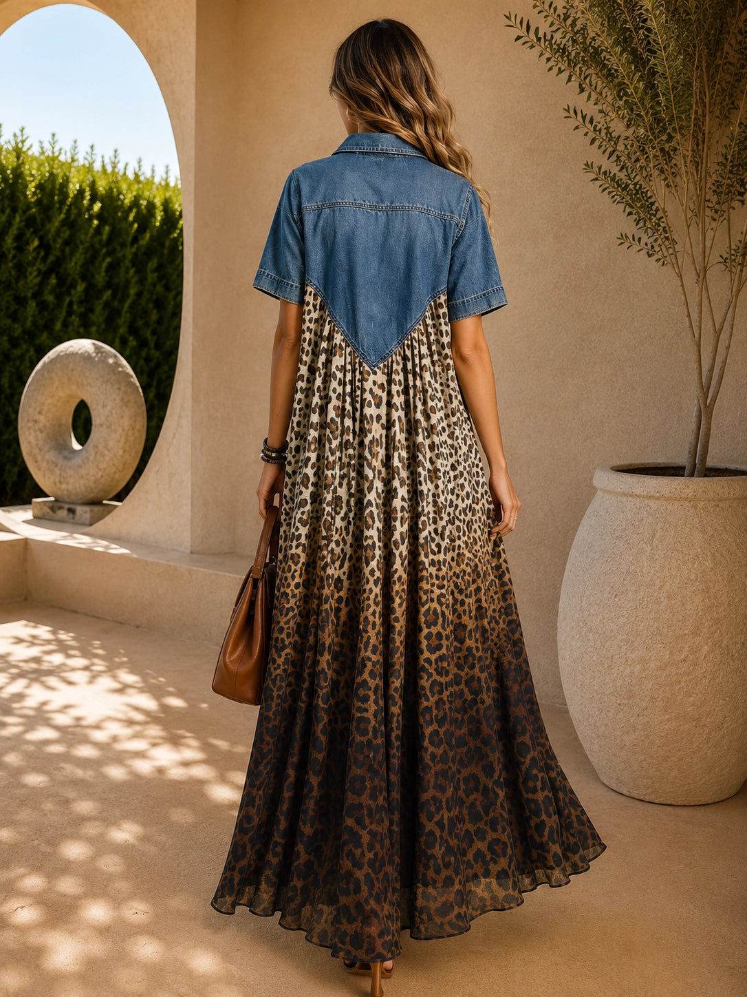 Sienna Denim Leopard Maxi Dress