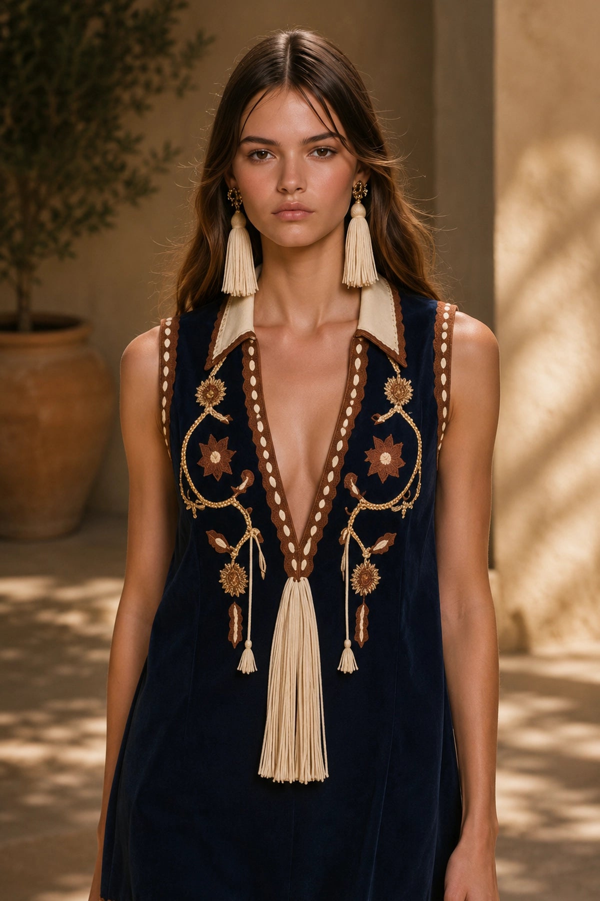 Dakota Embroidered Fringe Mini Dress