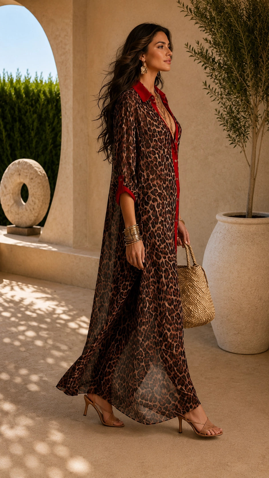Sienna Red-Trim Leopard Maxi Dress