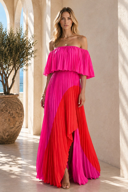 Amélie Colorblock Pleated Maxi Dress