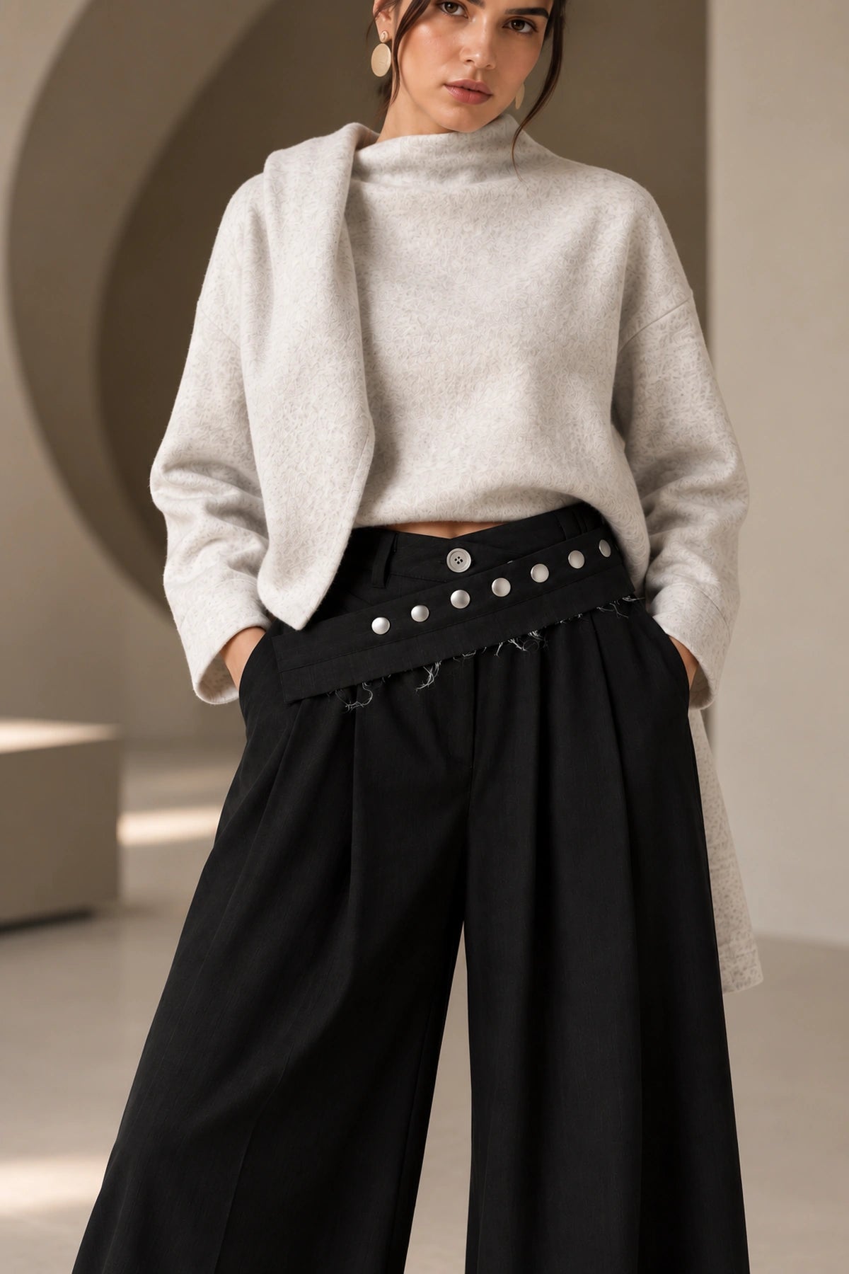 Avery Asymmetric Waist Wide-Leg Pants