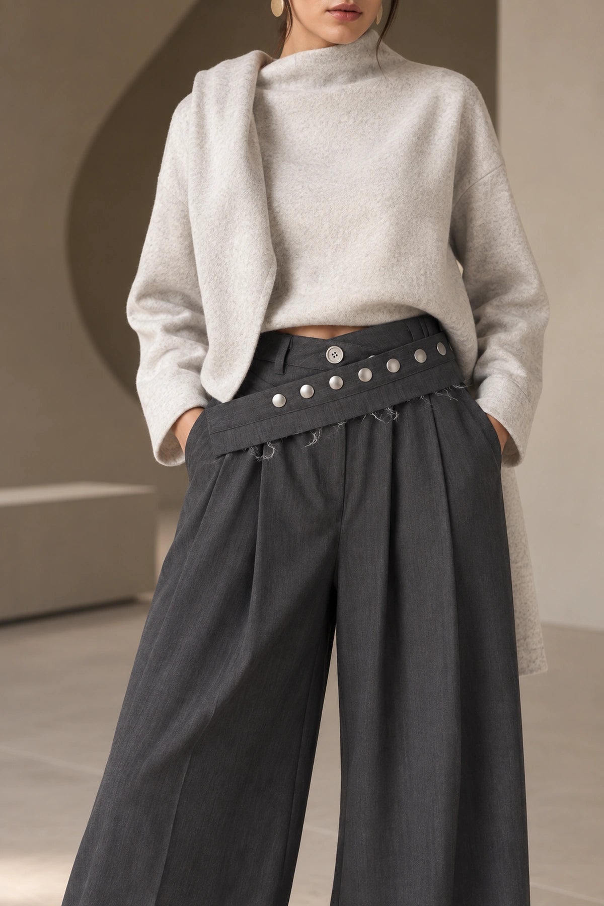 Avery Asymmetric Waist Wide-Leg Pants