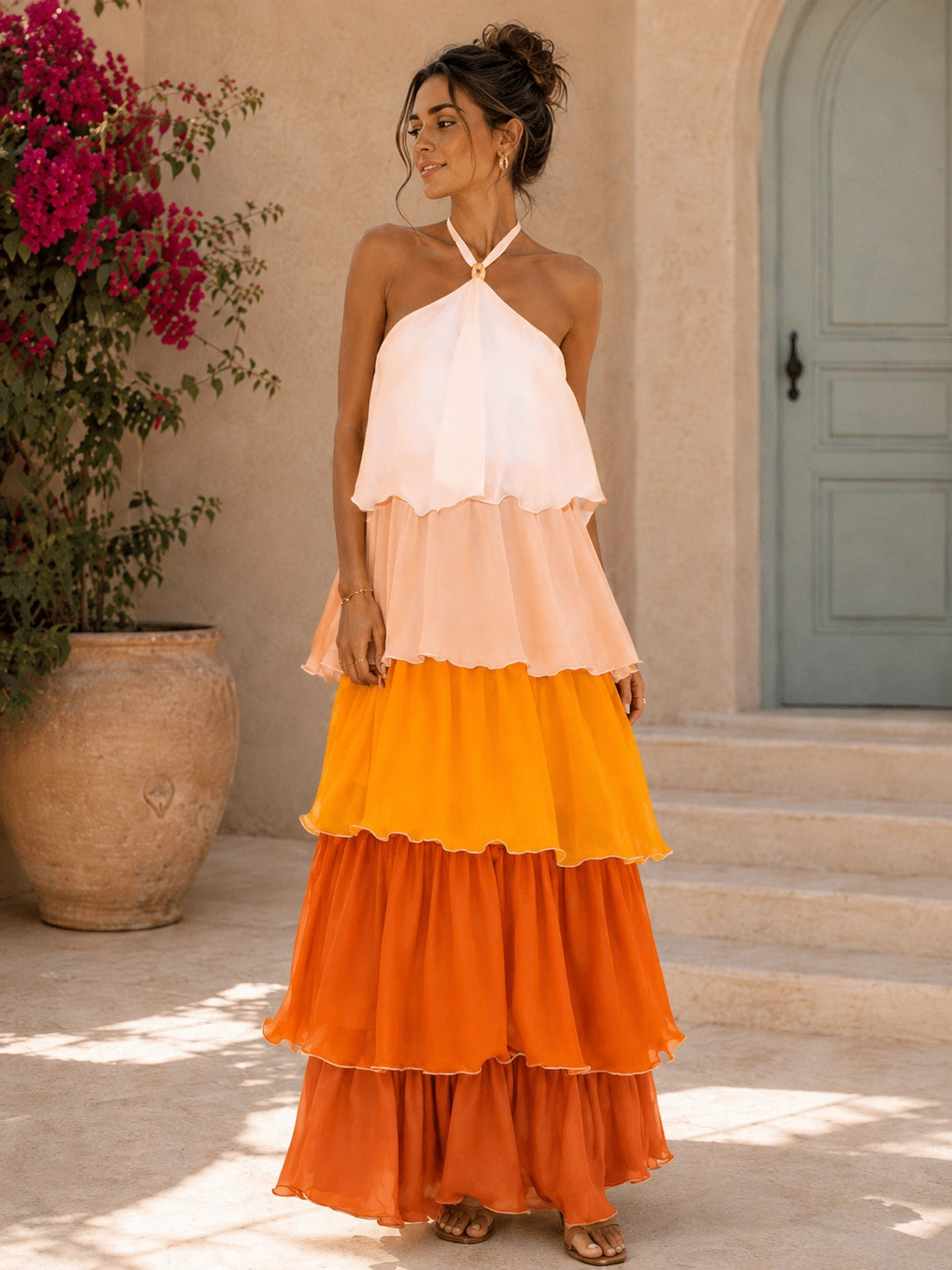 Céleste Ombré Chiffon Tiered Maxi Dress