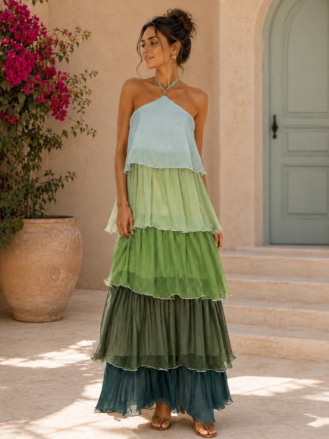 Céleste Ombré Chiffon Tiered Maxi Dress