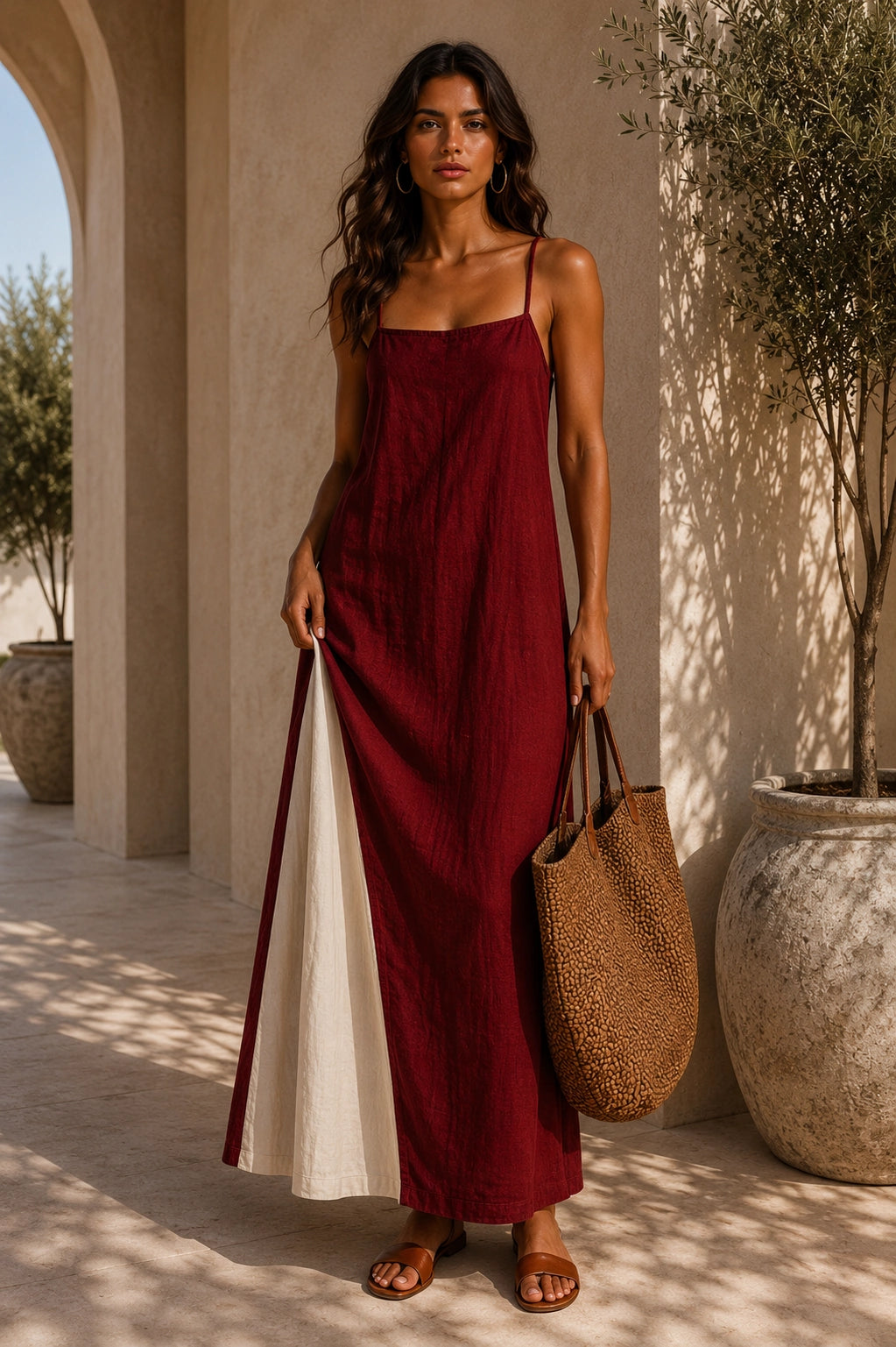 Isla Contrast Linen Maxi Dress